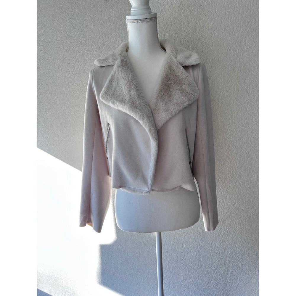 Active USA Blush Faux Fur Cropped Moto Jacket | Winter Bridal Size S